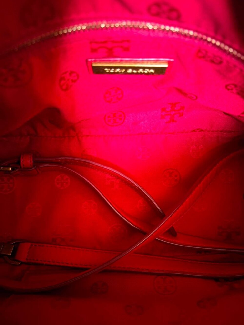 Tory Burch Robinson Pebbled Leather Convertible Satchel Tote Red Crossbody Bag - Picture 7 of 7